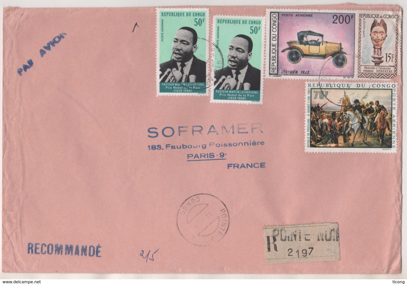 CONGO BRAZAVILLE VIGNETTE RECOMMANDEE POINTE NOIRE, NAPOLEON FRIEDLAND, MARTIN LUTHER KING, CITROEN 1922 - A VOIR - Used