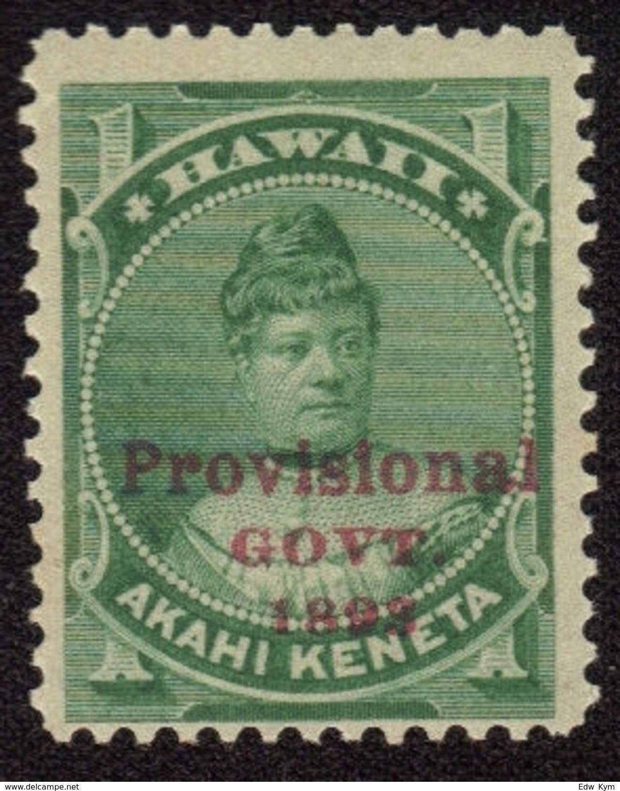 1893 Unused Hawaii Provisional Govt Overprinted Hawaii Scott #55/Overprint In Red -Hinged - Hawaii