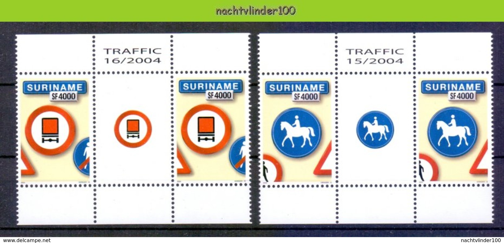 Nds1251BP *SPECIAL* 20% TRANSPORT VERKEERSBORDEN  PAARD HORSE TRUCK TRAFFIC SIGNS VERKEHRSZEICHEN SURINAME 2004 PF/MNH - Surinam