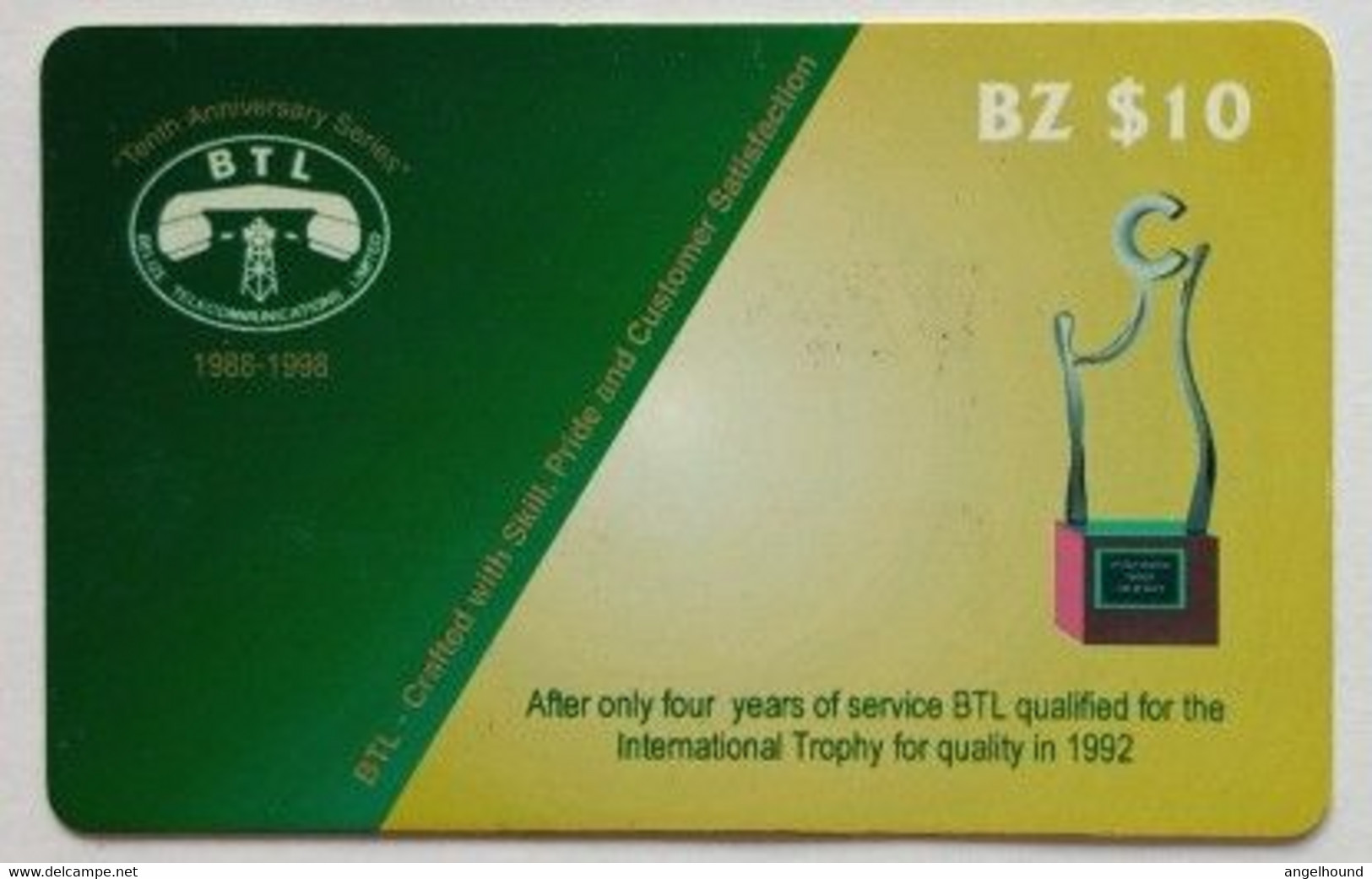 Belize Phonecard BZ$10 BTL Trophy - Belize