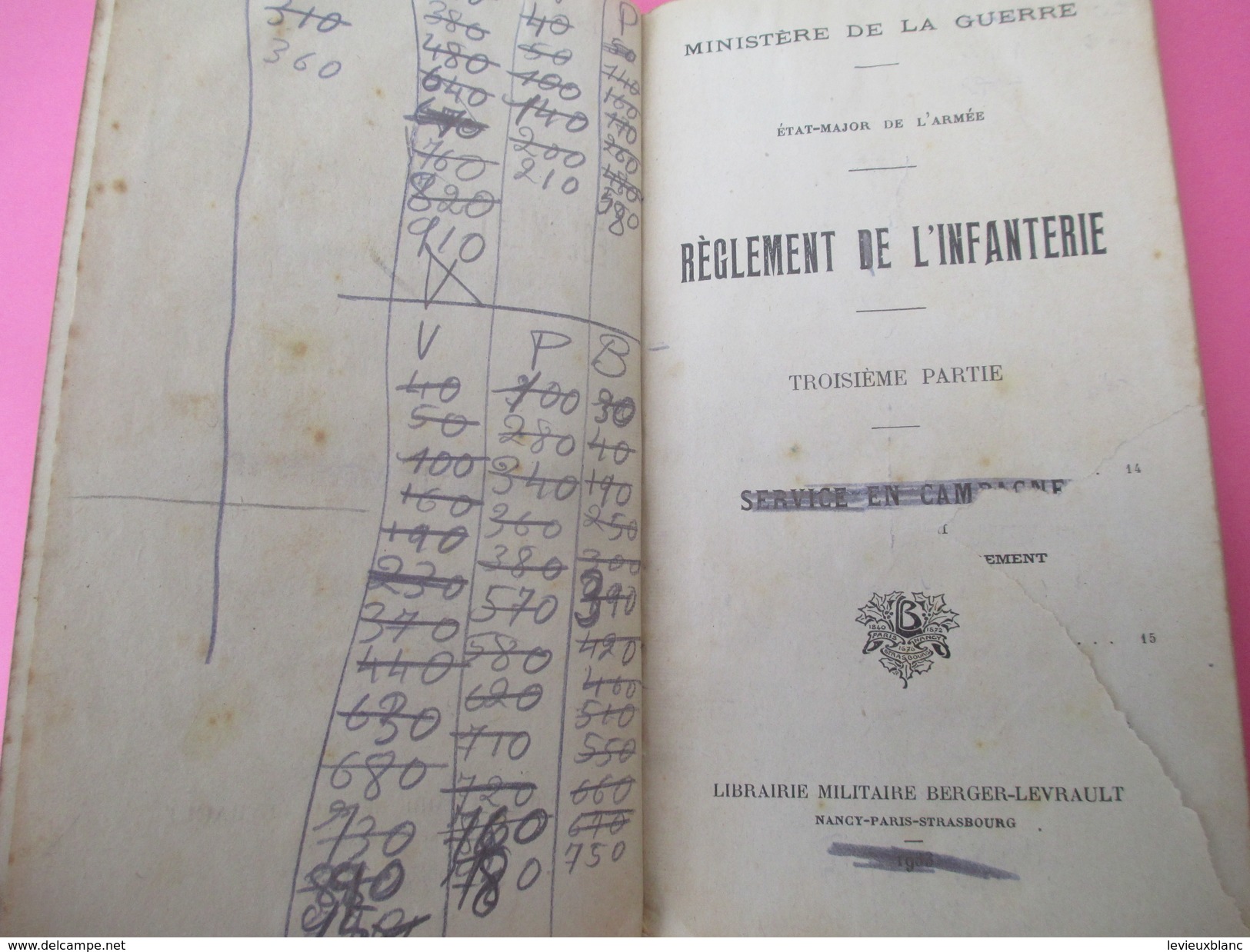 Militaria/Manuel Militaire/Régl De L'Infanterie/Service En Campagne/Ministère De La Guerre/Berger-Levrault/1933   LIV120 - Autres & Non Classés