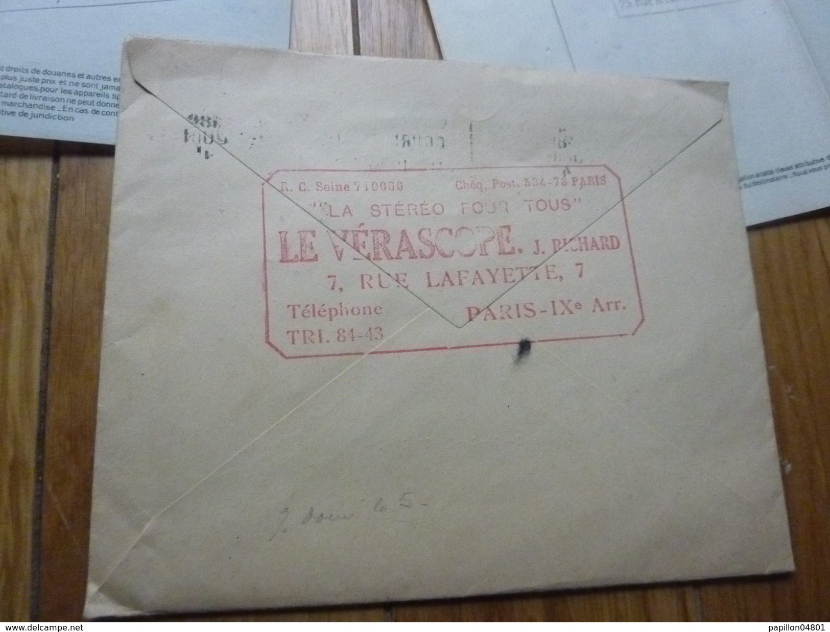 Appareil Etablissement Jules Richard Verascope  1941 Documents Commerciaux + ENVELOPPE - 1900 – 1949