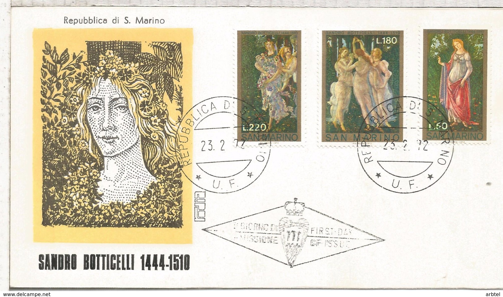 SAN MARINO FDC PRIMAVERA BOTTICELLI ARTE PINTURA - Otros & Sin Clasificación