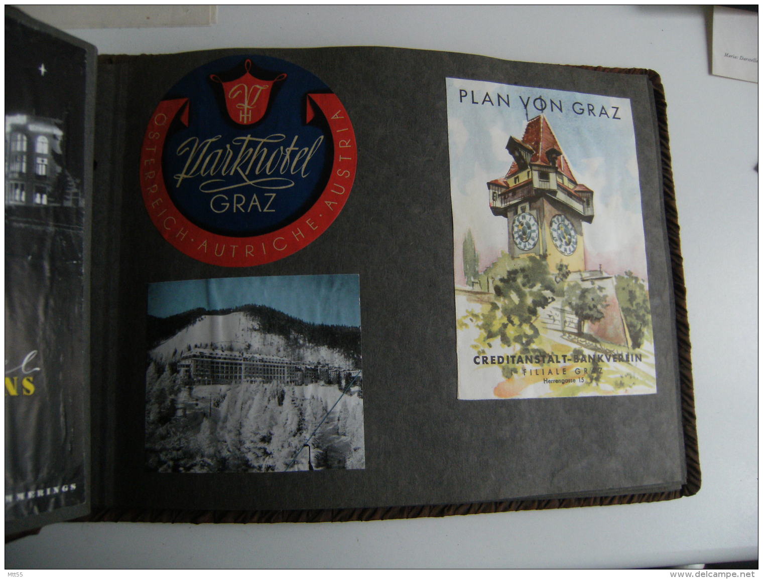 album photo photographie  photo 1955 souvenir vacances  autriche carte postale ticket entree tout en photo