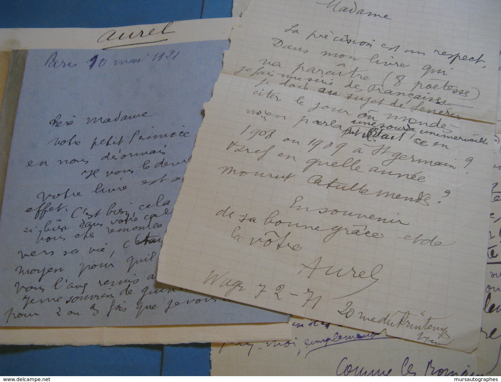 5 LETTRES AUTOGRAPHES SIGNEES D'ANTOINETTE DE FAUCAMBERGE DITE AUREL 1917-22 POETESSE ROMANCIERE à J. CATULLE-MENDES - Autres & Non Classés