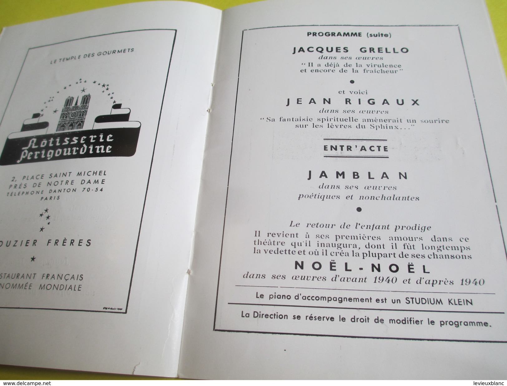 Programme Théâtre/Théatre De Dix Heures / Raoul Arnaud/ Noël-Noël/Grello/Rigaux/ Pigalle//Années 40            PROG145 - Programma's