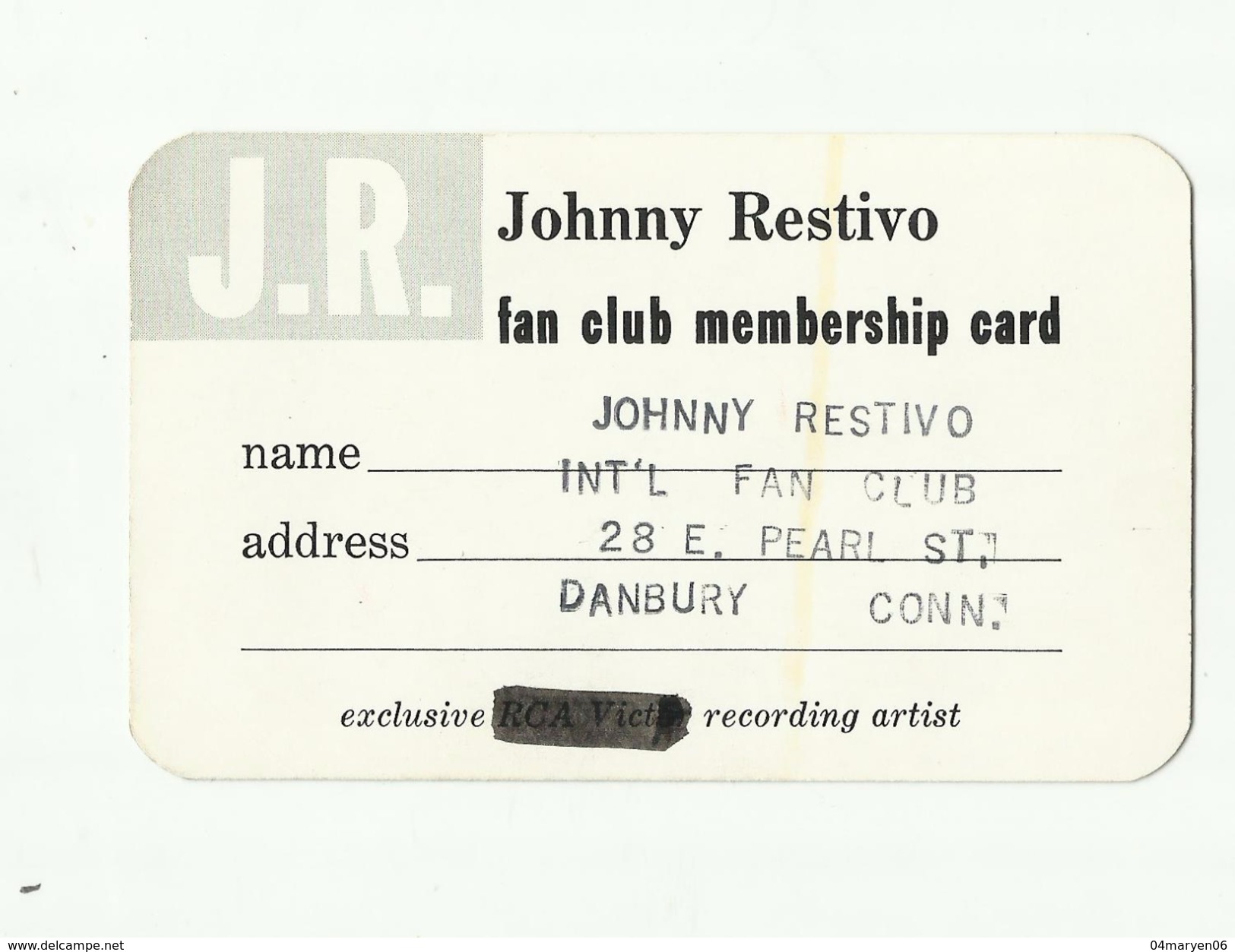 1x  Fan Club ,membership Card  = "Johnny  RESTIVO " - Autres & Non Classés