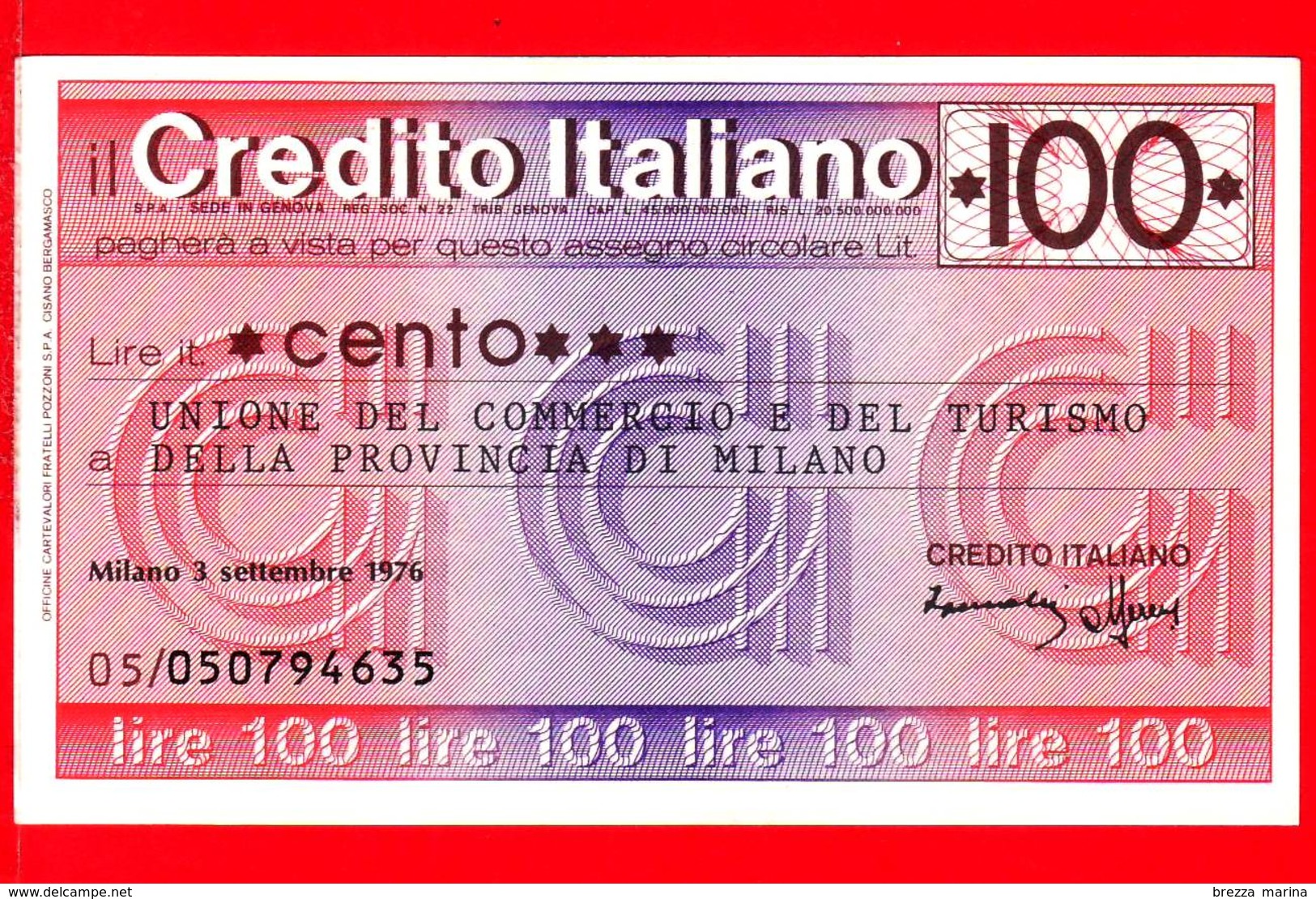 MINIASSEGNI - CREDITO ITALIANO  - FdS - CI100030976C - [10] Assegni E Miniassegni