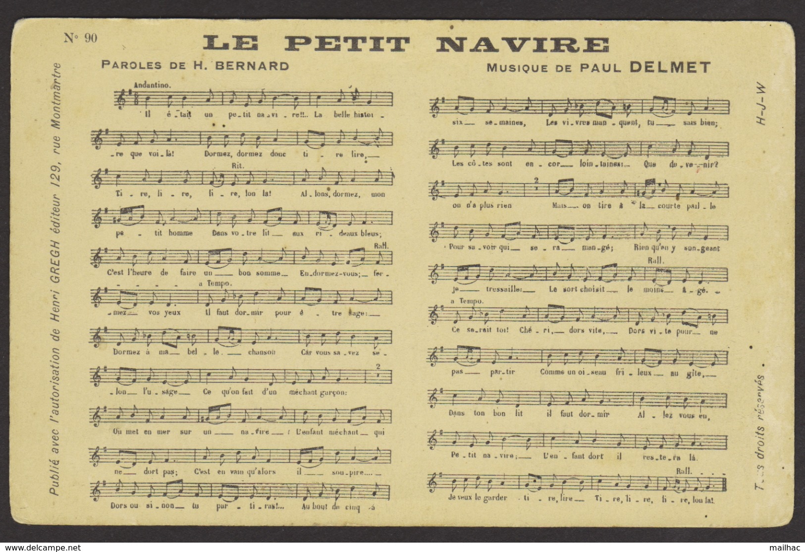 Partition De La Chanson "Le Petit Navire" - CPA Non Voyagée - Contes, Fables & Légendes
