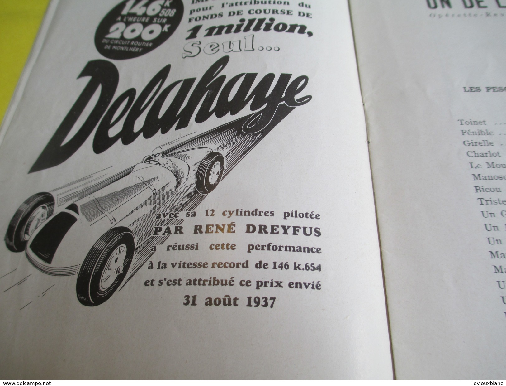 Programme Théâtre/Théatre Des Variétés/Max Mauret/Vincent Scotto/Un De La Canebiére/Delahaye/Renault/1937     PROG148 - Programma's