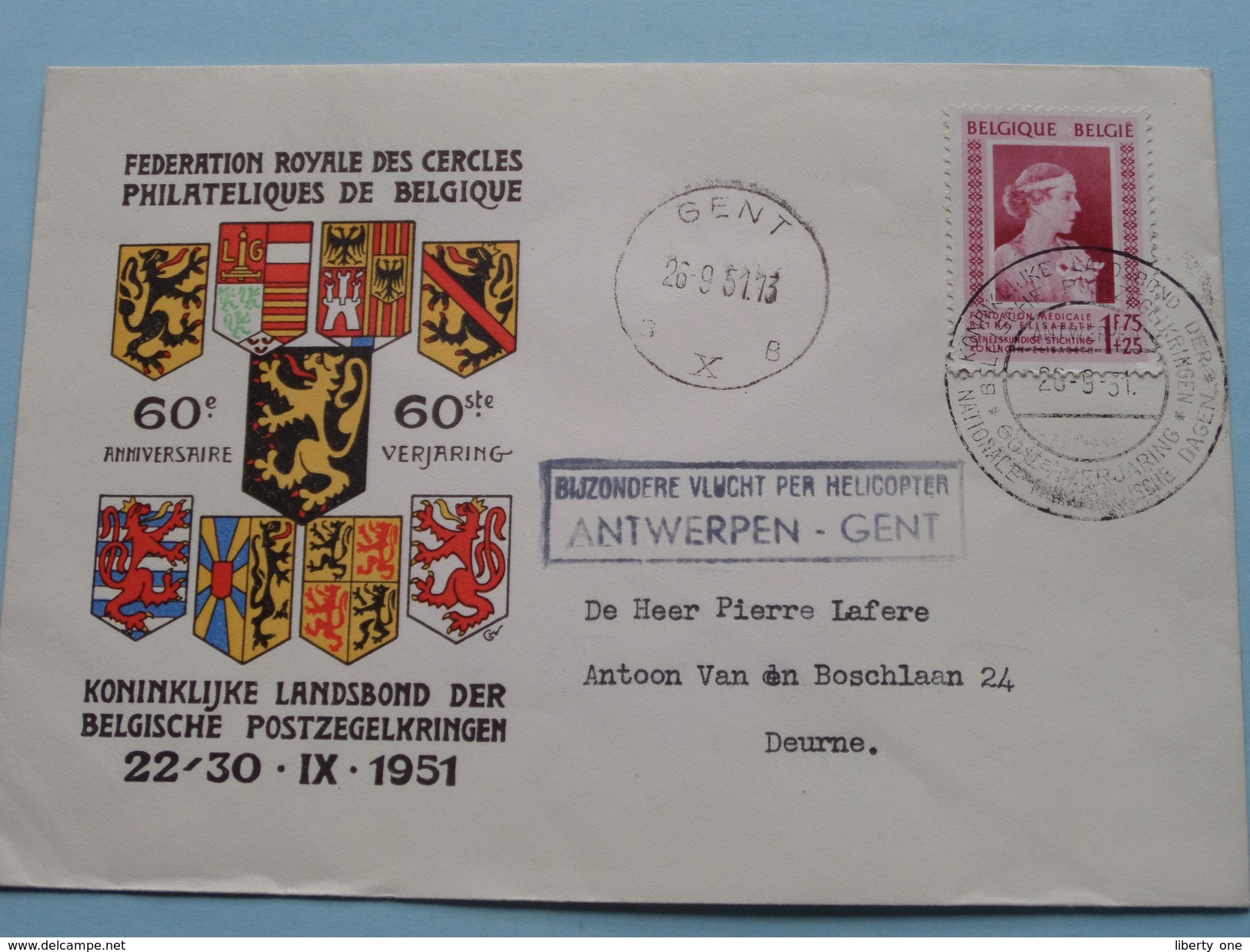 Fed. Royale Cercle Philateliques / Postzegelkringen ( Omslag 26-9-51 / Zie Foto Deurne < Antwerpen - Gent ) ! - Other & Unclassified