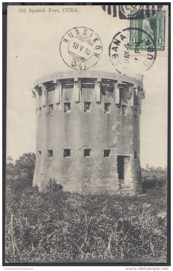 POS-721 CUBA POSTCARD. 1910. OLD SPANISH FORT. FUERTE ESPAÑOL TO SWITZERLAND. - Cuba