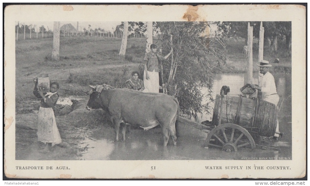 POS-742 CUBA POSTCARD. 1901. BUFFALO EXPO. TRANSPORTE DE AGUAS. WATER SUPPLY IN THE COUNTRY. - Cuba