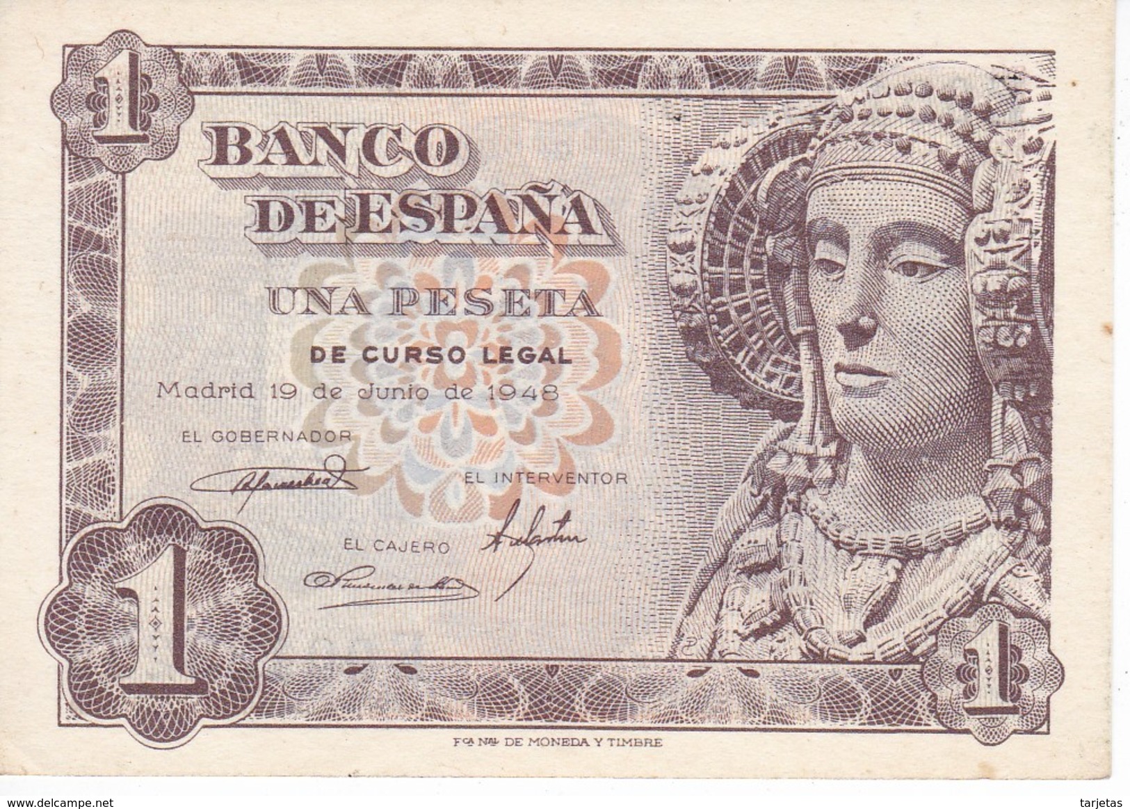 BILLETE DE 1 PTA DEL AÑO 1948 SERIE E - DAMA DE ELCHE  (BANKNOTE) SIN CIRCULAR -UNCIRCULATED - 1-2 Pesetas