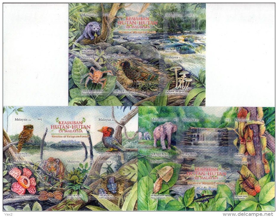 Malaysia 2013 S#1458-1460 Forest M/S MNH Flora Fauna Bird Insect Mushroom Beetle Pitcher - Malesia (1964-...)