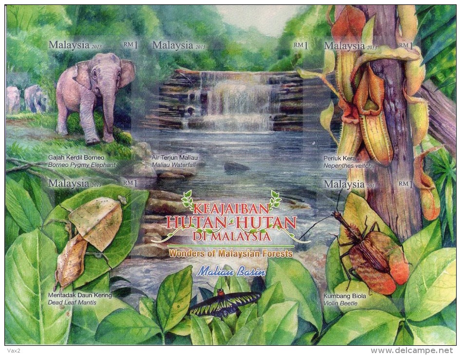 Malaysia 2013 S#1458-1460 Forest M/S MNH Flora Fauna Bird Insect Mushroom Beetle Pitcher - Malesia (1964-...)