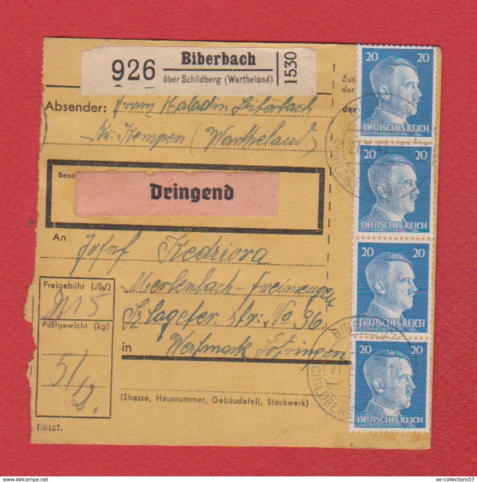 Colis Postal  --  Départ Biberbach  -- 04/03/1943 - Briefe U. Dokumente