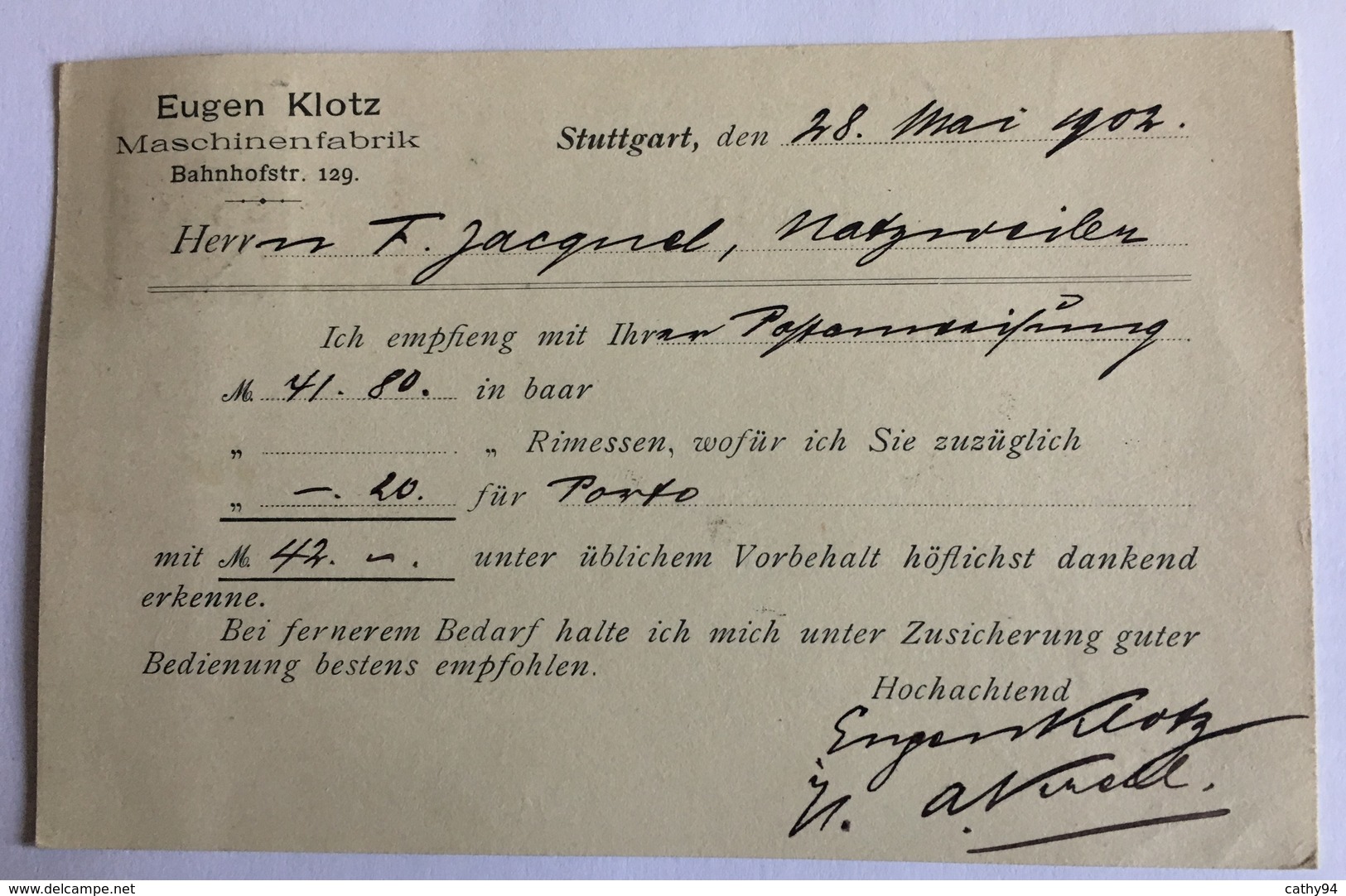 KONIGREICH WURTTEMBERG POSTKARTE Privée De STUTTGART Pour NATZWILLER En 1902 - Cartes Postales