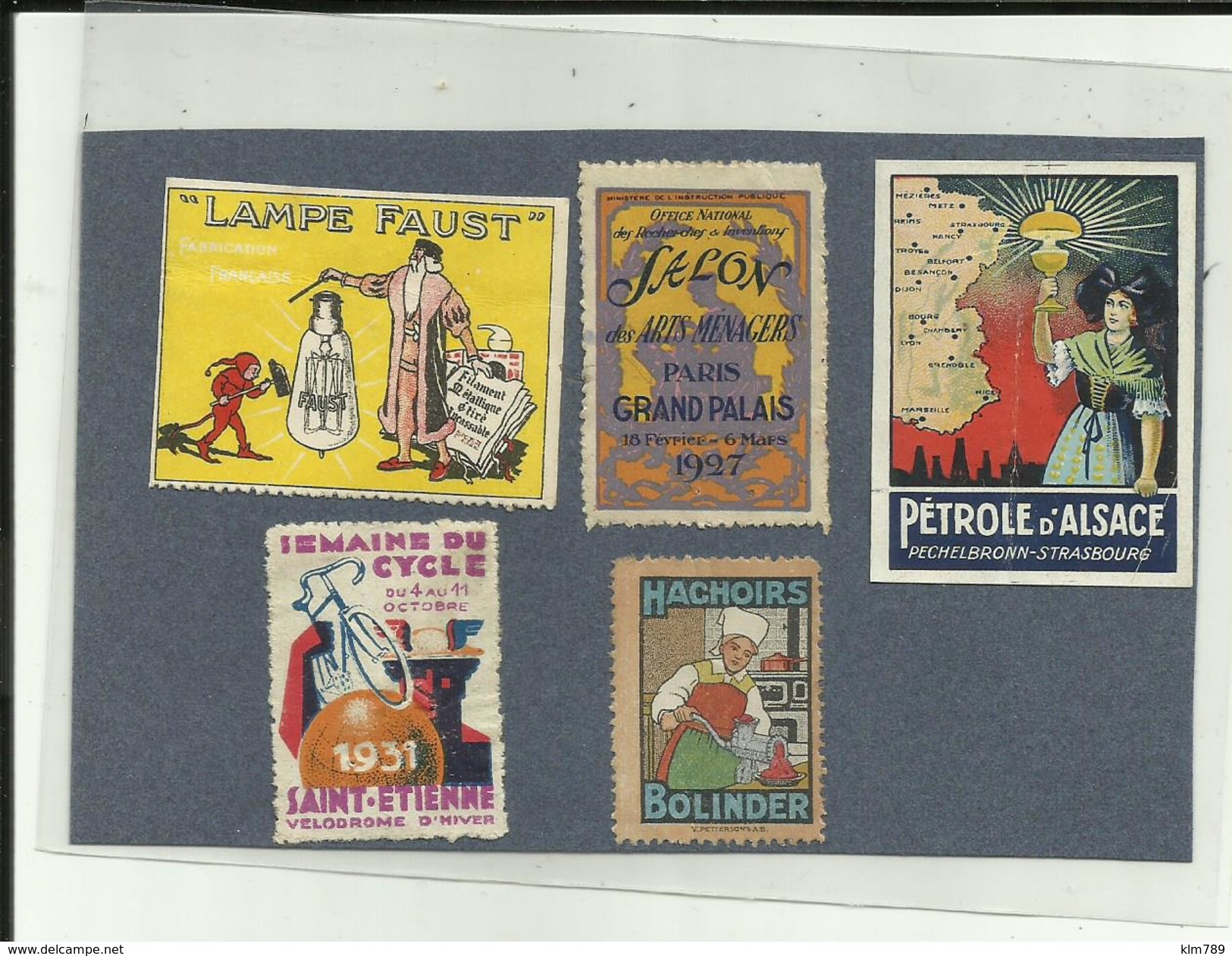 Lot De 5 Vignettes /timbres - Publicité , Foire Cycles St.Etienne 1931 , Expo -Gd.Palais 1927 - Lampe Faust - - Autres & Non Classés
