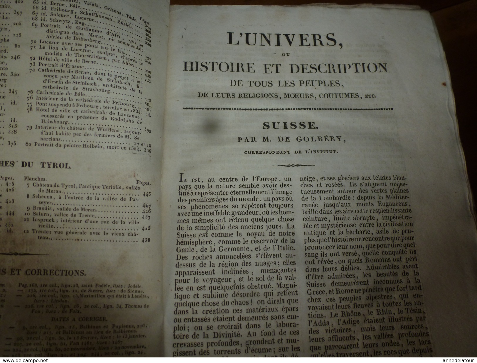 1838  Tout sur les ORIGINES de la SUISSE ,moeurs ,coutumes,etc : par M. de Golbéry, avec nombreuses gravures hors textes