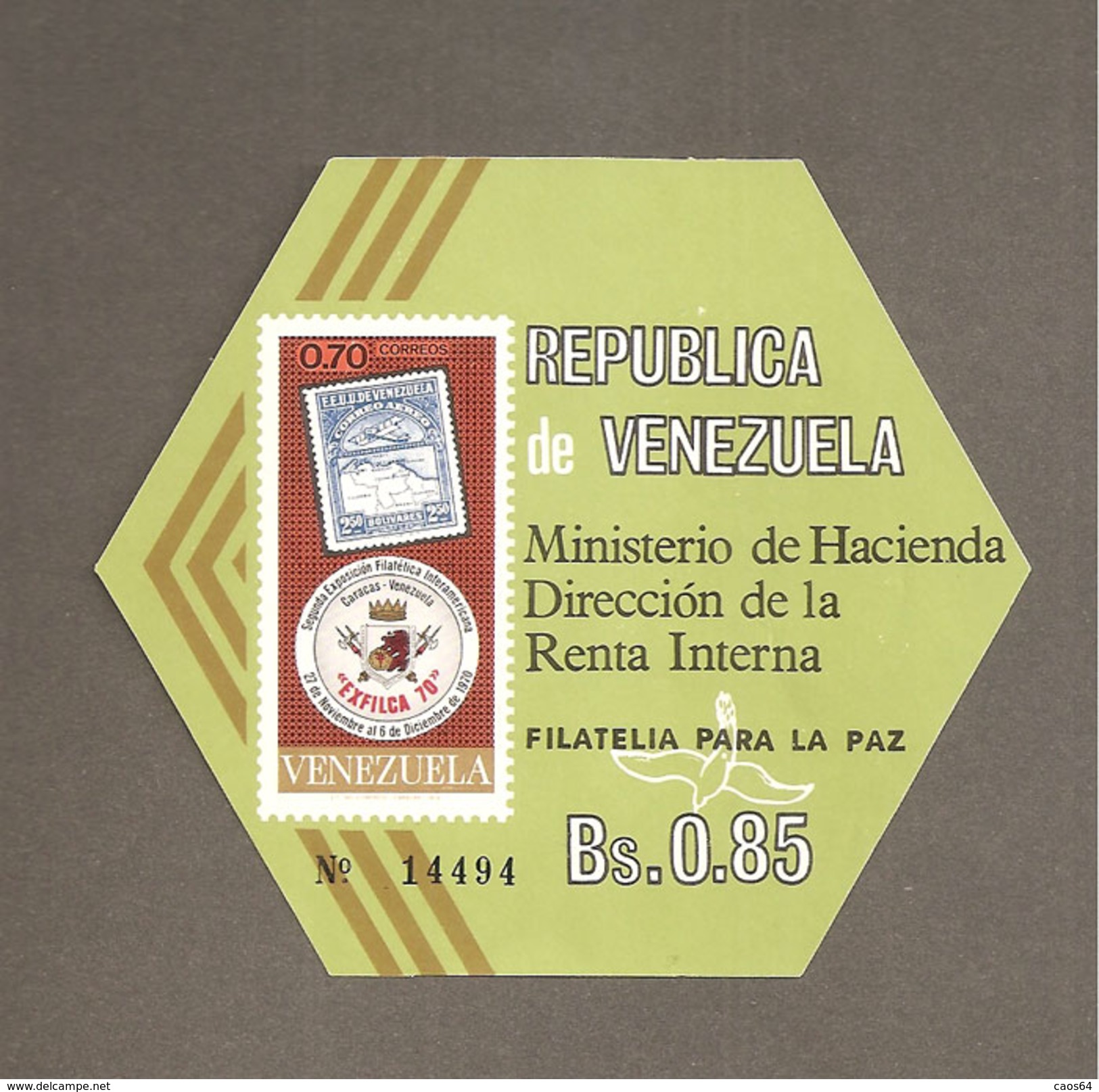 1970 VENEZUELA Exfilca 70  FOGLIETTO EMISSIONE 14494 - Venezuela