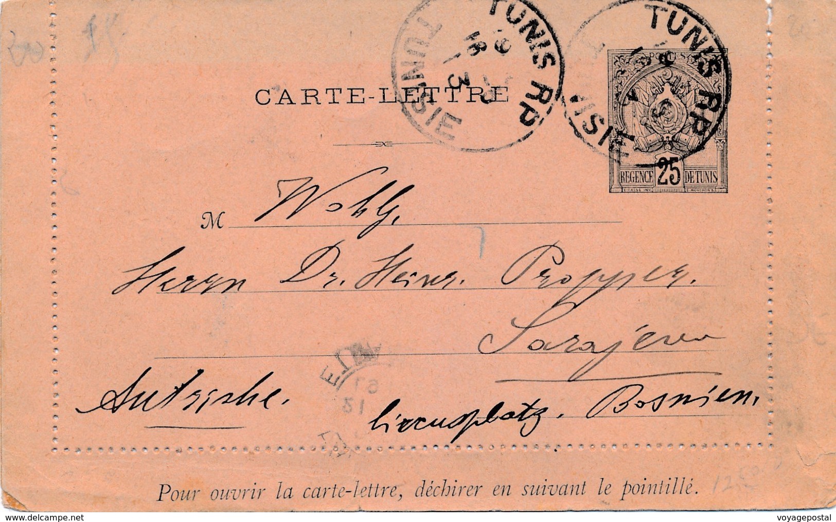 Carte-Lettre Entier Postal Tunis Tunisie Pour Sarajevo Bosnie - Cartas & Documentos