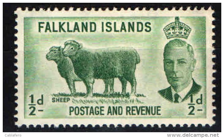 FALKLAND - 1952 - RE GIORGIO VI  E PECORE - NUOVO MNH - Falkland