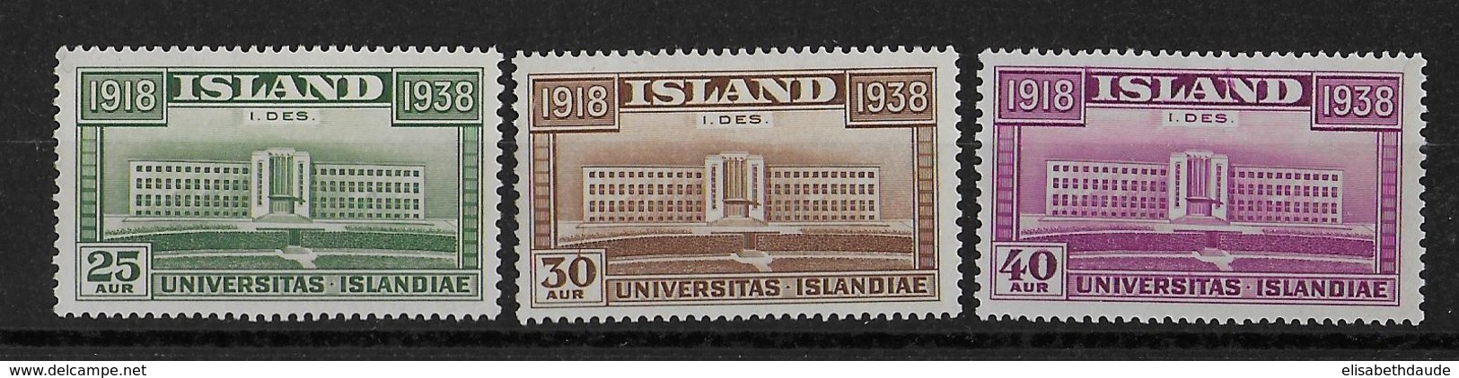 ISLANDE - 1938 - YVERT N° 168/170 * - COTE = 27 EURO - Neufs