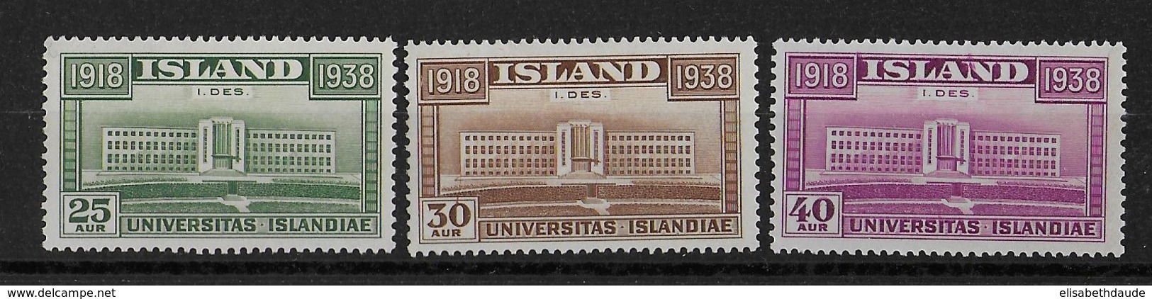 ISLANDE - 1938 - YVERT N° 168/170 * - COTE = 27 EURO - Nuovi