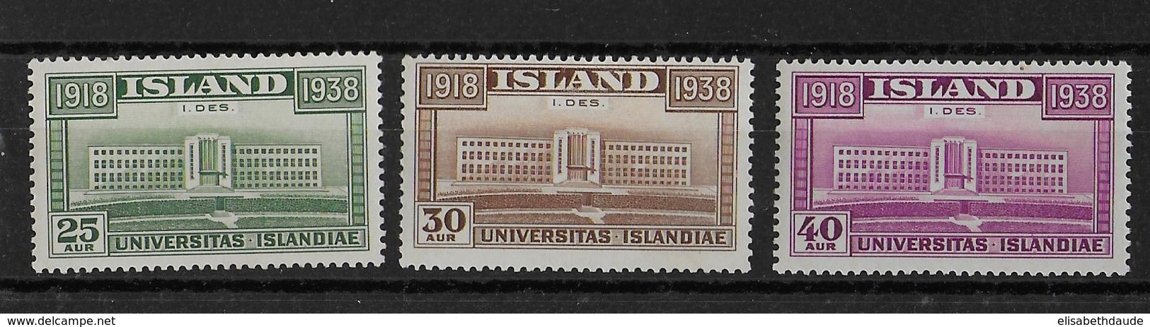 ISLANDE - 1938 - YVERT N° 168/170 ** MNH - COTE = 40.5 EURO - Neufs