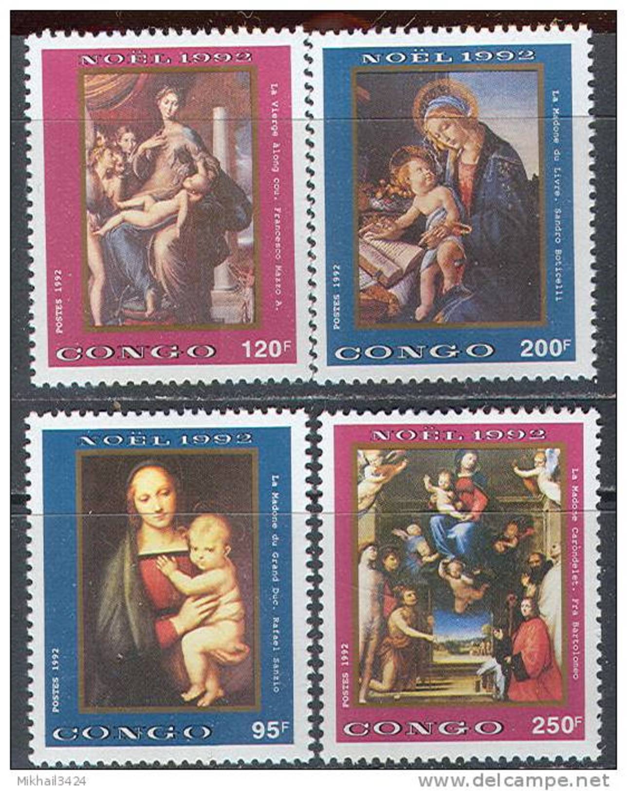 2308 ✅ Painting Xmas Christmas Madonna 1992 Congo 4v Set MNH ** Michel UNPRICED - Madonnen