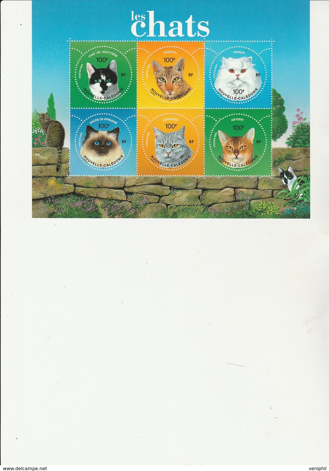 NOUVELLE- CALEDONIE - BLOC FEUILLET TIMBRES N° 923 A 928  NEUF XX  ANNEE 2004  - THEMATIQUE CHATS - Blocks & Sheetlets
