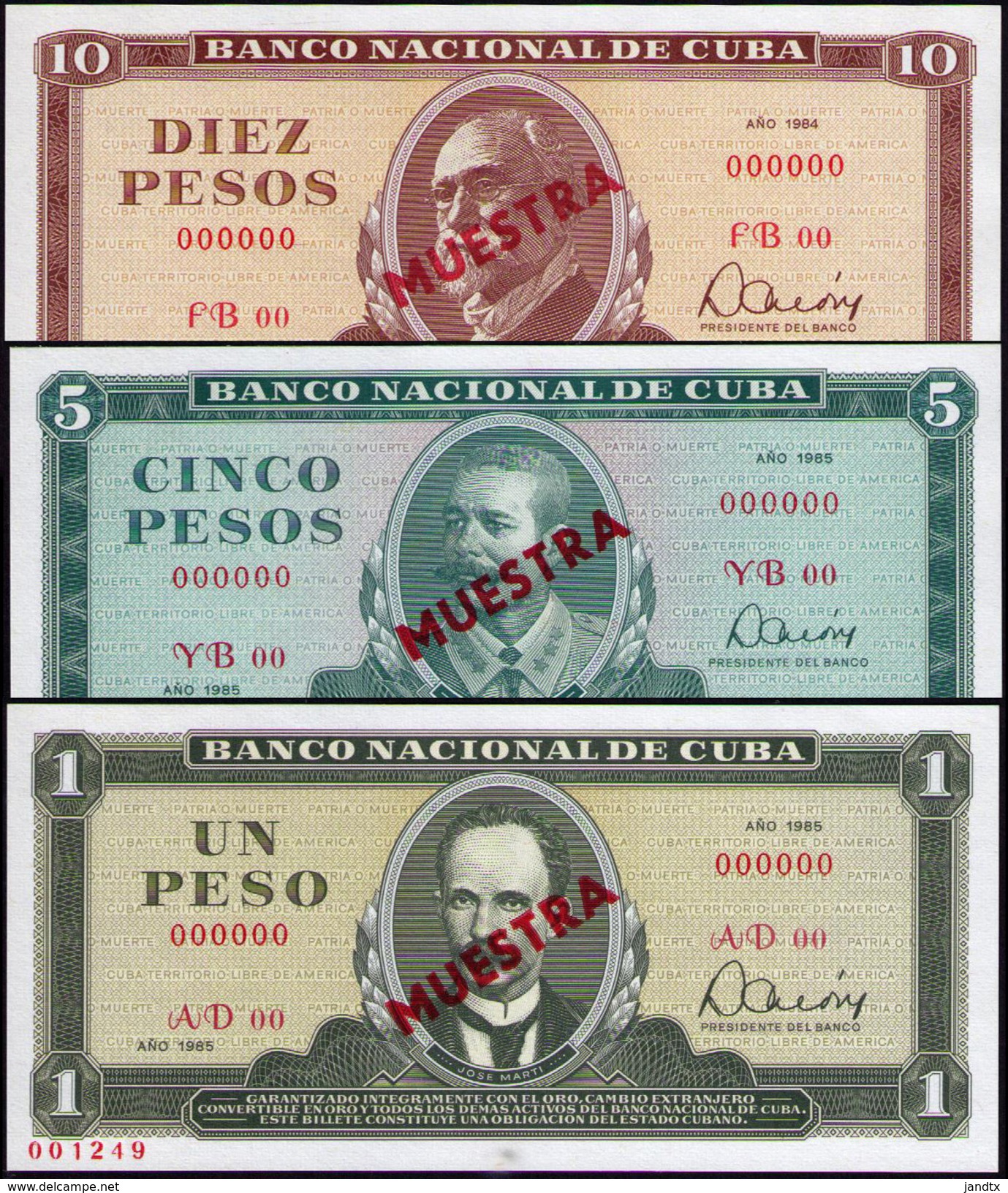 CUBA 1, 5, 10 PESOS SPECIMEN MUESTRA - Cuba