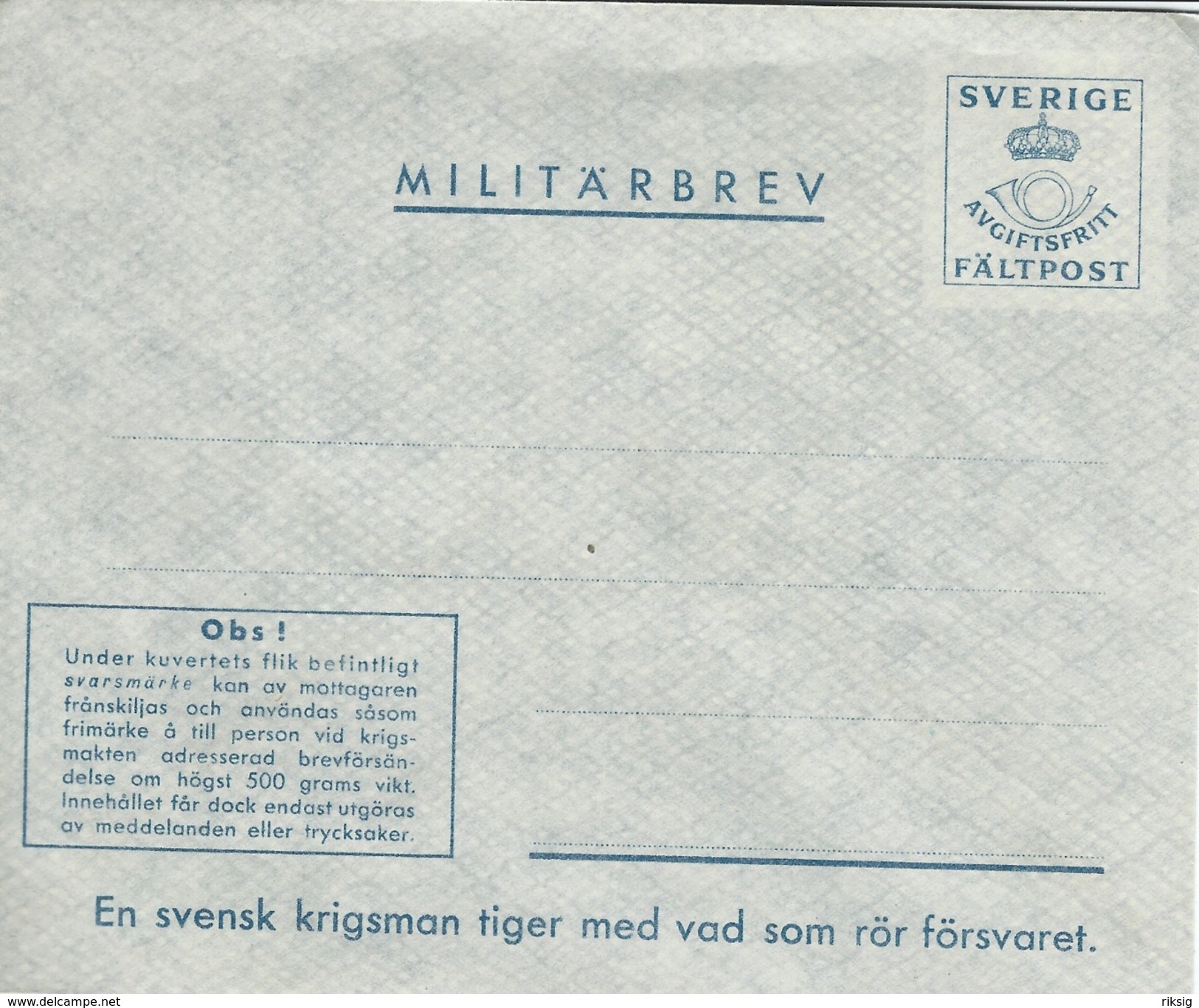 Military Cover. Sweden  H-1125 - Militaires