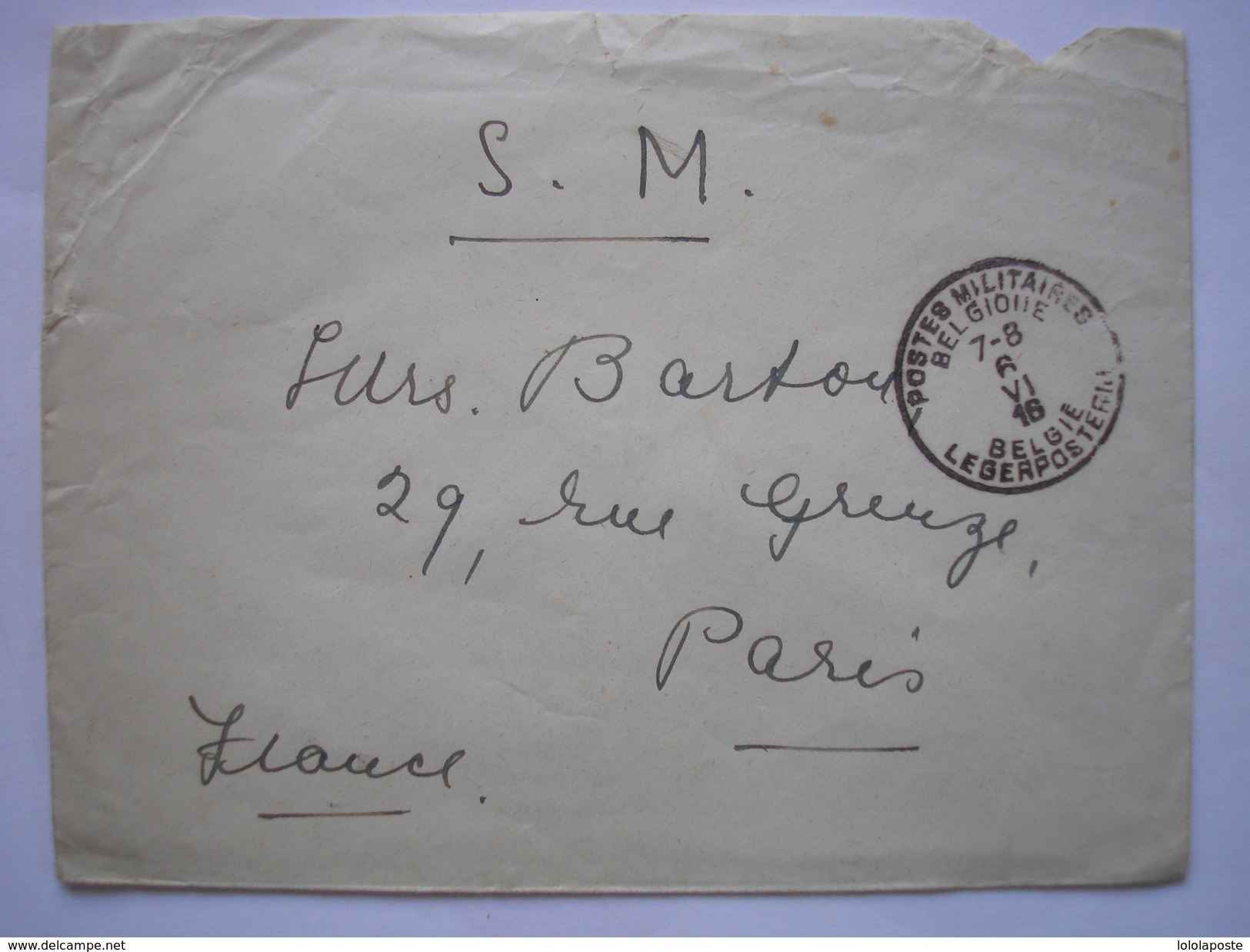 Enveloppe De 1916 Pour Paris Avec Cachet Postes Militaires De Belgique - Peu Commun - Marques D'armées