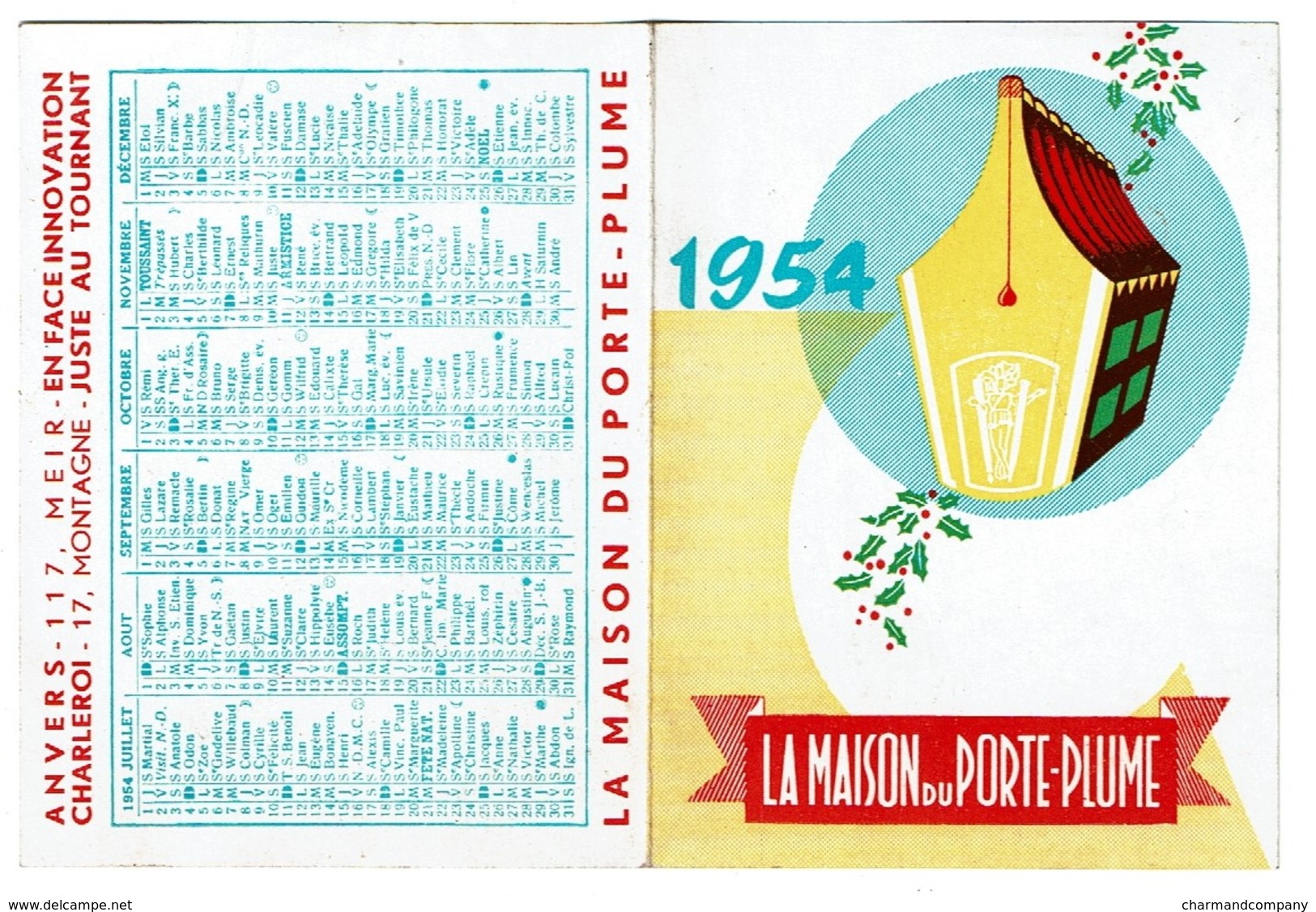 Calendrier 1954, La Maison Du Porte-Plume - Publicité Sheaffer's Snorkel - 2 Scans - Petit Format : 1941-60