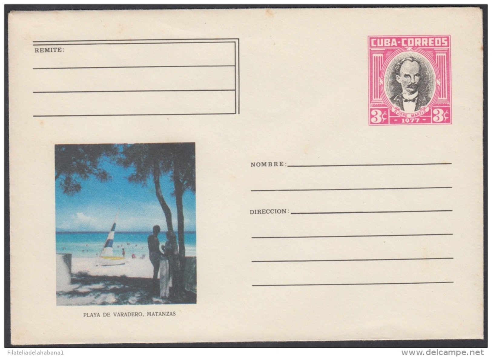 1977-EP-2 CUBA 1977. Ed.178b. ENTERO POSTAL. POSTAL STATIONERY. JOSE MARTI. PLAYA DE VARADERO. MATANZAS. UNUSED. - Covers & Documents