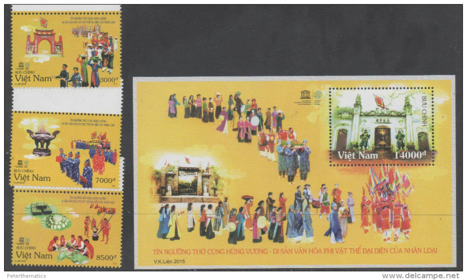 VIETNAM, 2015, MNH, UNESO HERITAGE SITES, HUN KINGS, COSTUMES, 3v+S/SHEET - Sonstige & Ohne Zuordnung