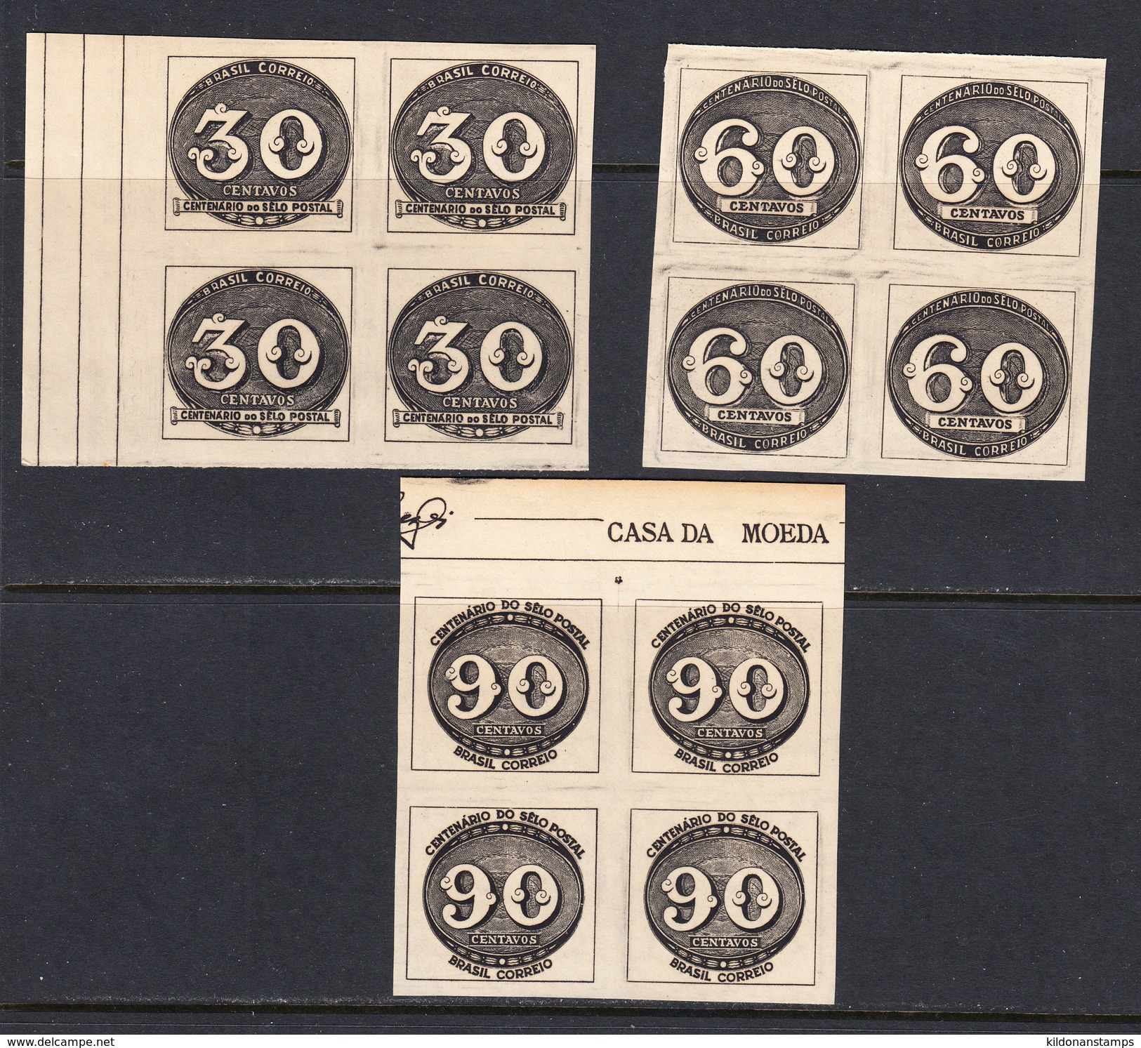 Brazil 1943 Mint No Hinge, Blocks, Sc# 609-611 , Yt 407-409, Mi 633-635 - Nuevos