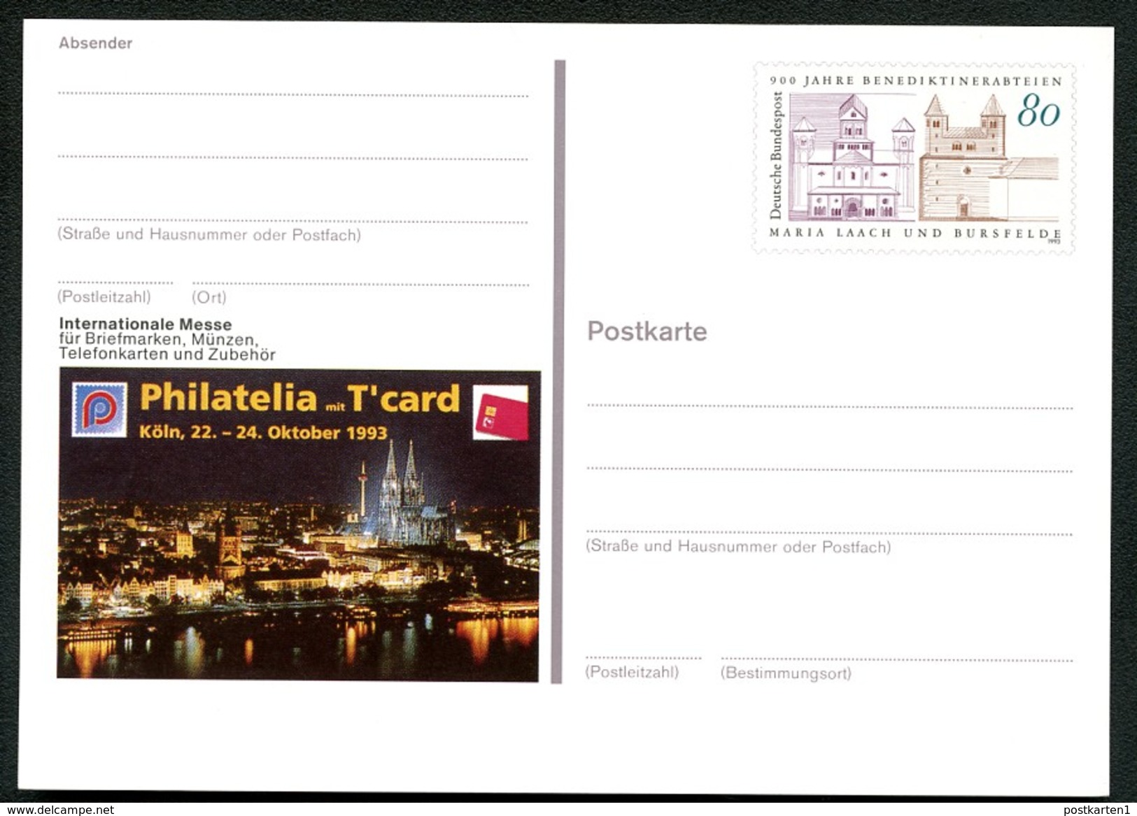 BUND PSo31 Sonderpostkarte BENEDIKTINER-ABTEIEN Maria Laach Und Bursfeld ** 1993 - Abadías Y Monasterios