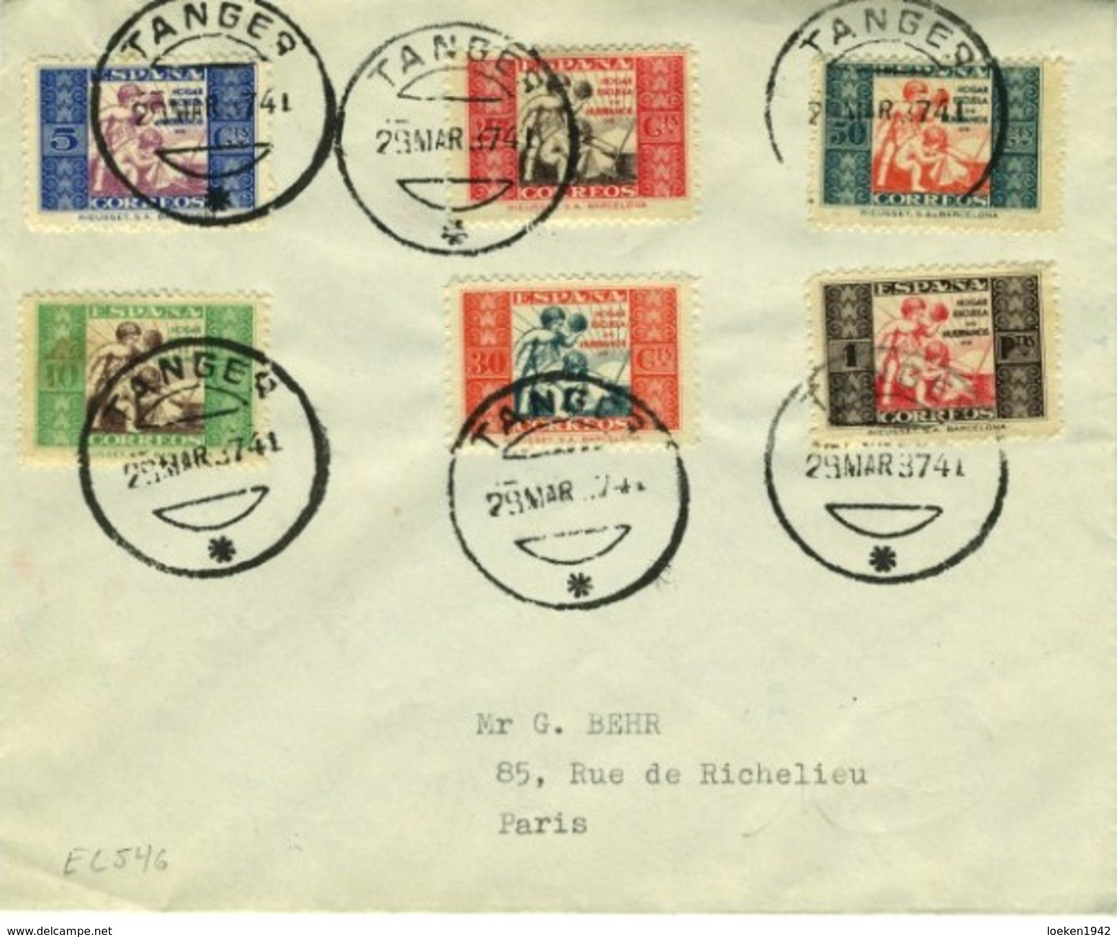 TANGER 1937 Carta Con Sellos BENEFICENCIA HOGAR ESCUELA DE HUERFANOS  EL546 - Cartas & Documentos