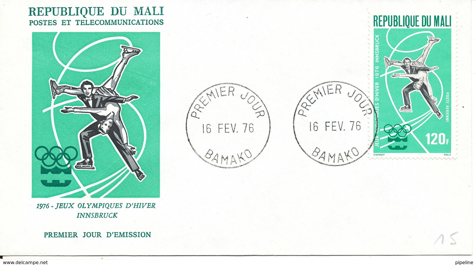 Mali FDC 16-2-1976 Olympic Games Innsbruck With Cachet - Mali (1959-...)