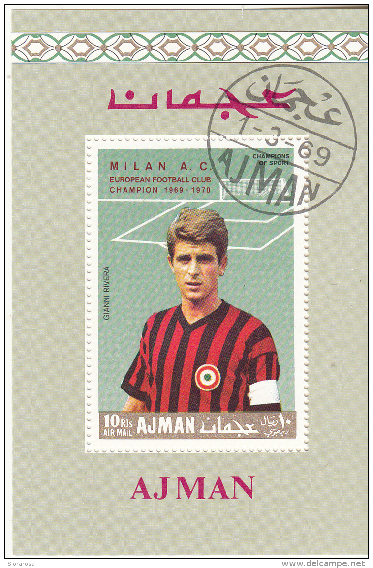 Bf. Ajman 1969 Calcio Soccer Milan G. Rivera Football Block Sheet Perf. - Ajman