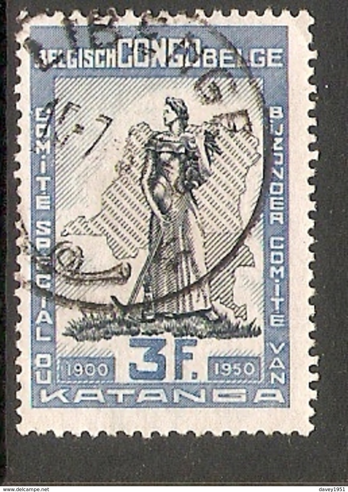 003828 Belgian Congo 1950 Katanga 3F FU - Oblitérés