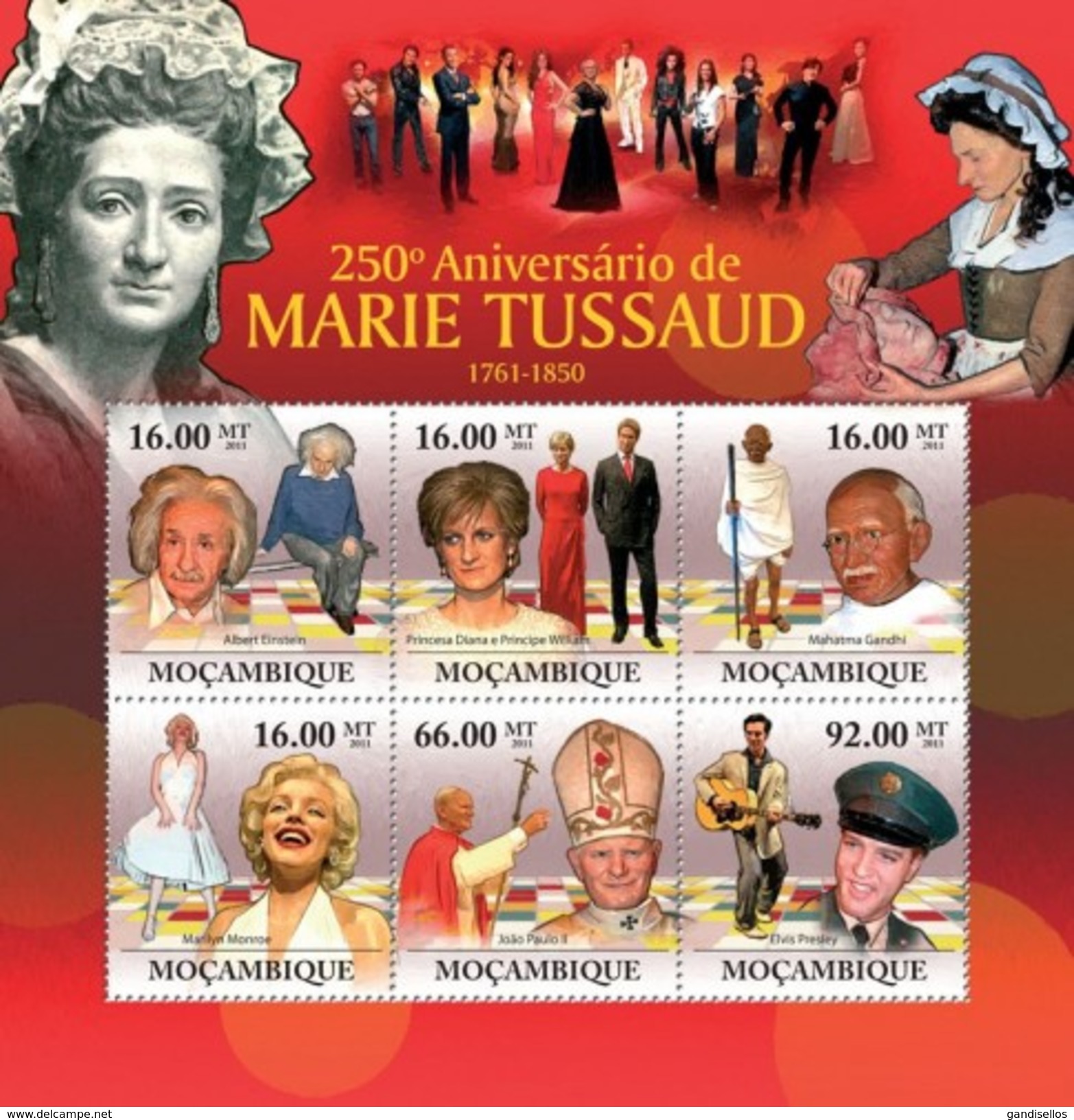 MOZAMBIQUE 2011 SHEET MARIE TUSSAUD EINSTEIN POPE JOHN PAUL MARILYN MONROE GANDHI ELVIS PRESLEY DIANA NOBEL Moz11217a - Mozambique