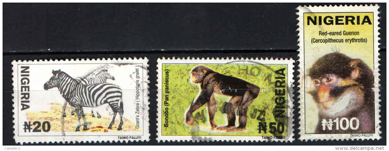 NIGERIA - 2001 - FAUNA AFRICANA: ZEBRA, BONOBO, CERCOPITECO - USATI - Nigeria (1961-...)