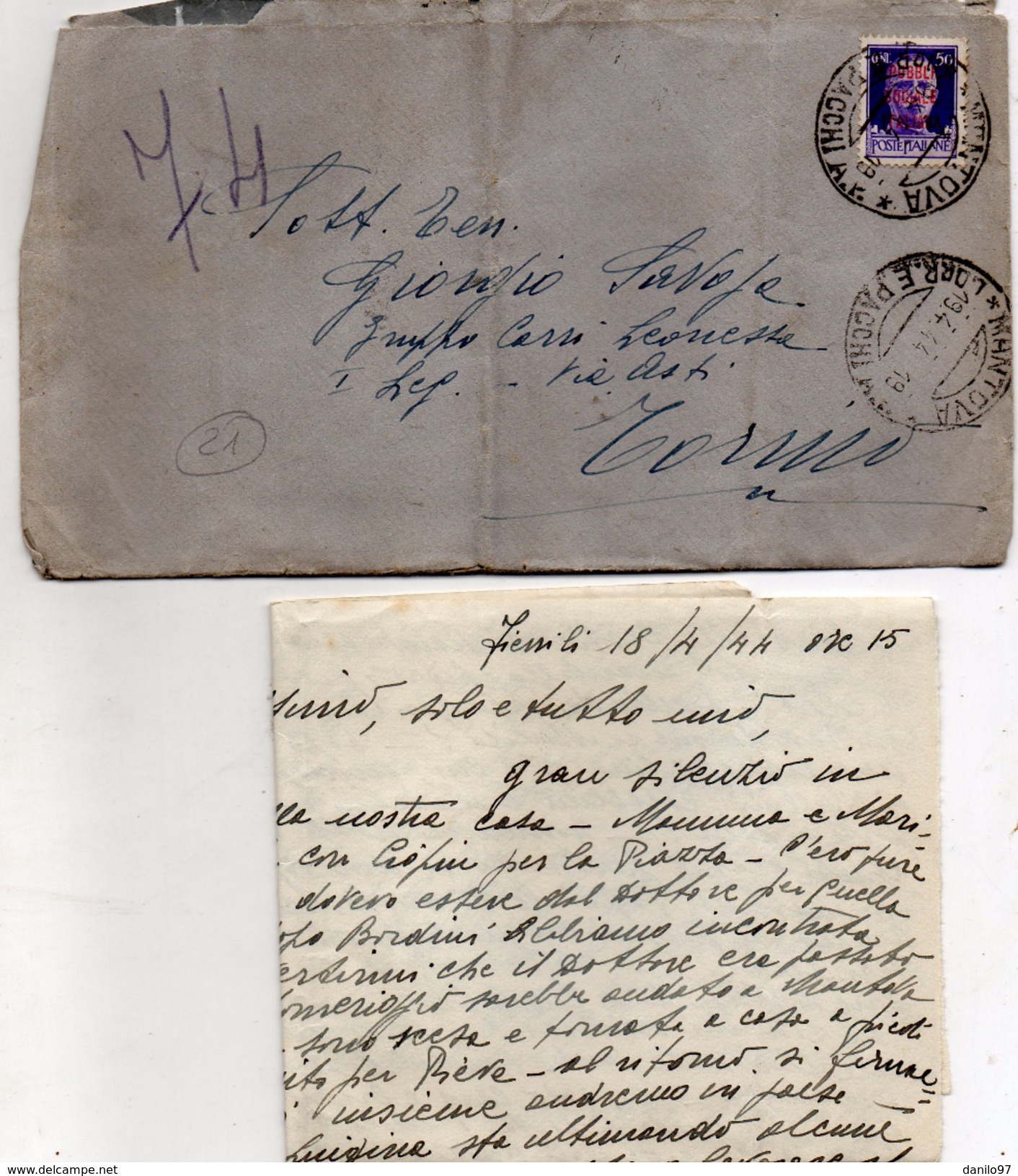 1944  LETTERA  CON  ANNULLO MANTOVA - Storia Postale