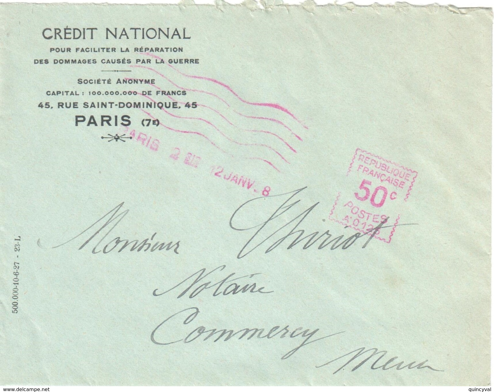 3895 PARIS 2 Bis Lettre Entête CREDIT NATIONAL EMA Havas A 0125 50 C  Ob 12 01 1928 - Freistempel