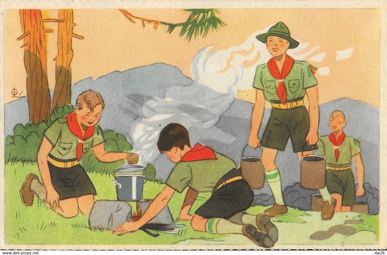 Illustration Georges Lang N° 5: Scouts Au Campement - Comité National Des Colonies De Vacances - Pfadfinder-Bewegung