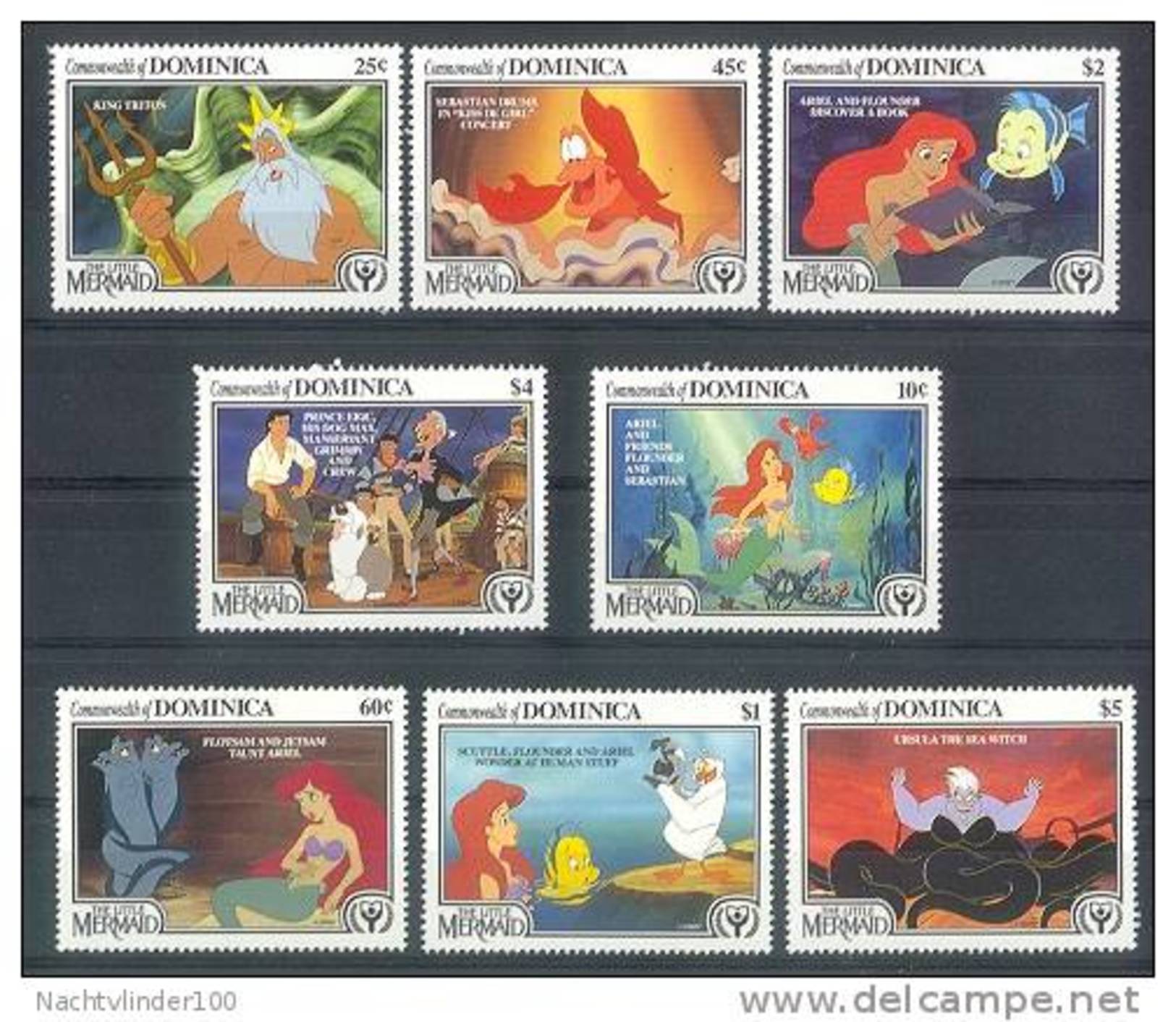 NctD255 WALT DISNEY LITTLE MERMAID VOGELS HOND VISSEN KRAB BIRDS DOG CRAB FISH DOMINICA 1991 PF/MNH - Disney